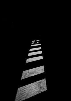 Abstract interplay of light and shadow creating a silhouette effect indoors.