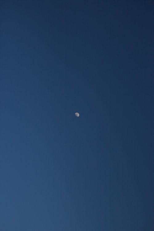 Free A minimalist view of a crescent moon amidst a deep blue evening sky, exuding tranquility. Stock Photo