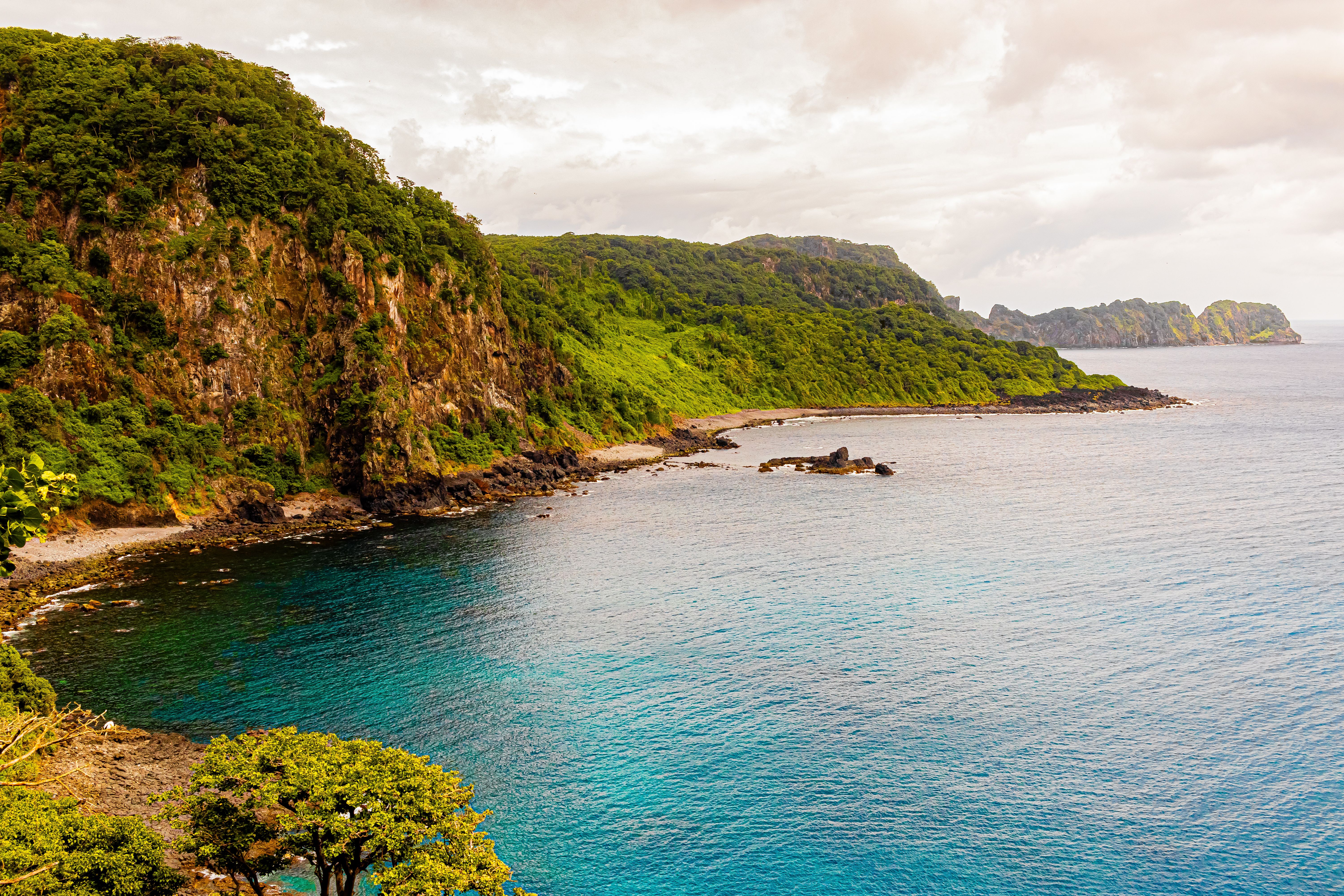 Beautiful coastal landscape with lush greenery and clear blue waters, perfect for nature travel inspiration.