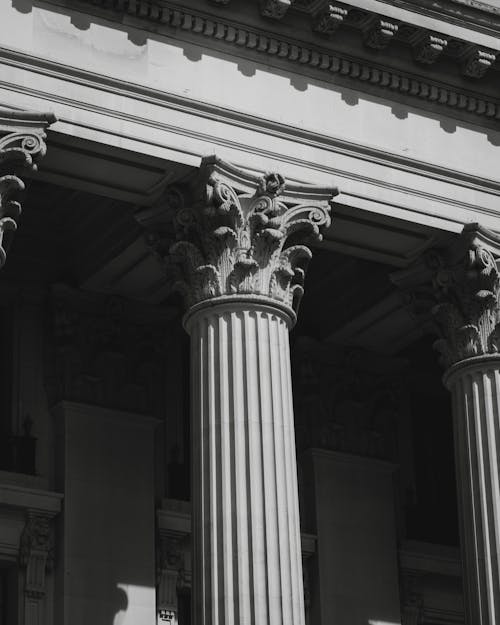 Black and white photograph of columns on a building