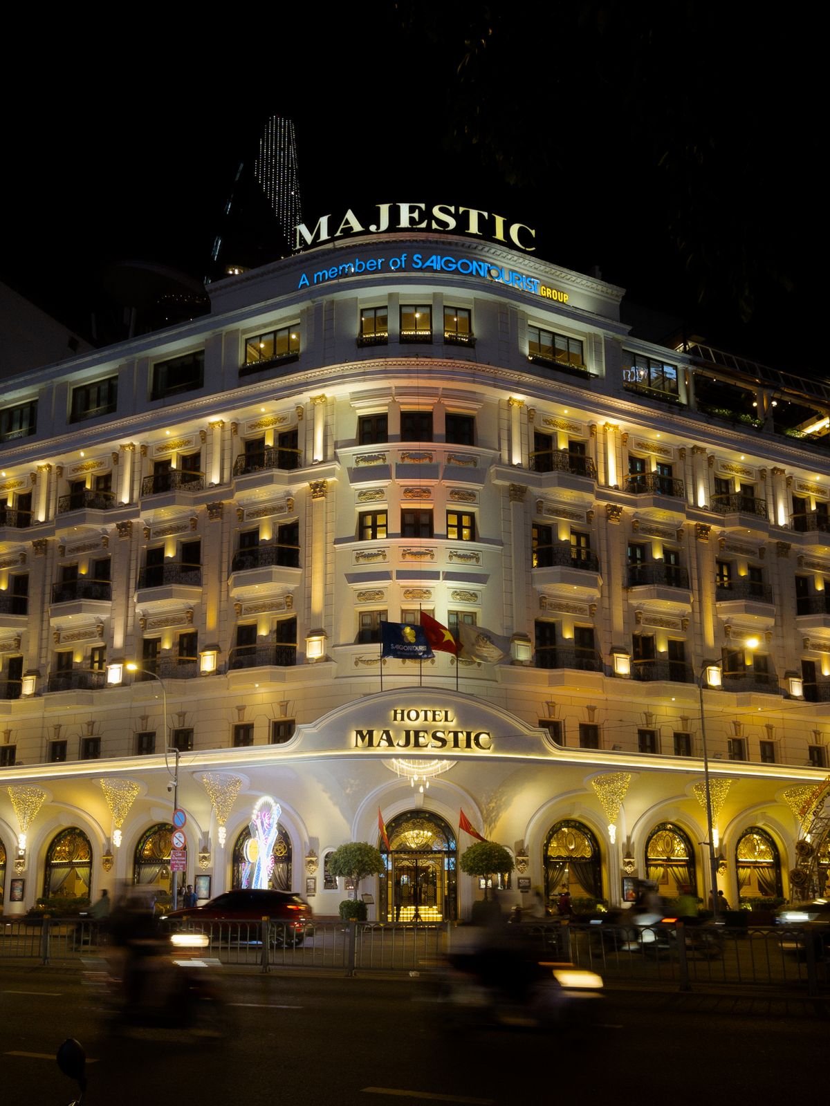 Canadian hospitality architectural facade at dusk