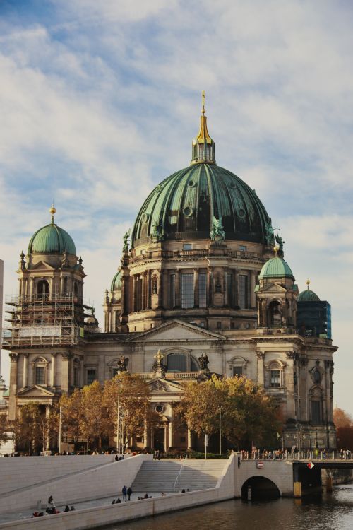 Free Stunning view of the Berlin Cathedral beside the Spree River during autumn. Stock Photo