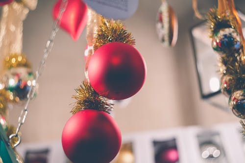 Red Baubles on Gold Christmas Tree