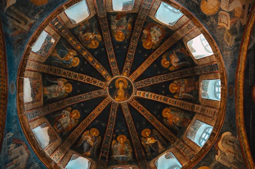 The dome of a church with paintings on it