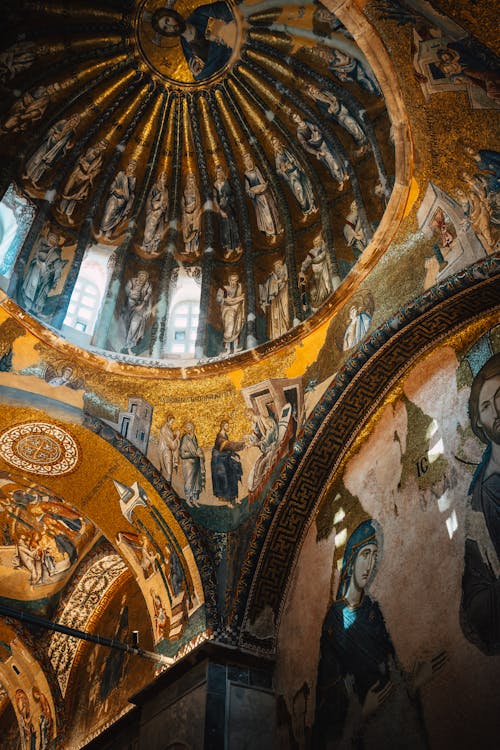 The dome of a church with paintings on it