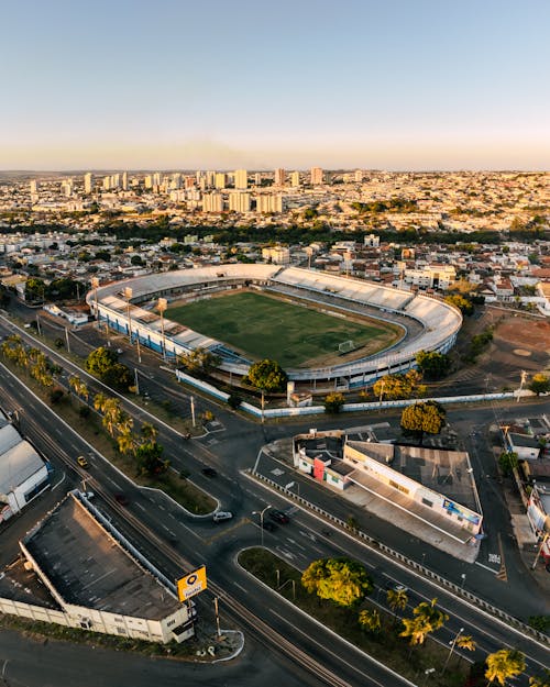 Drone Shot of Stadium in City