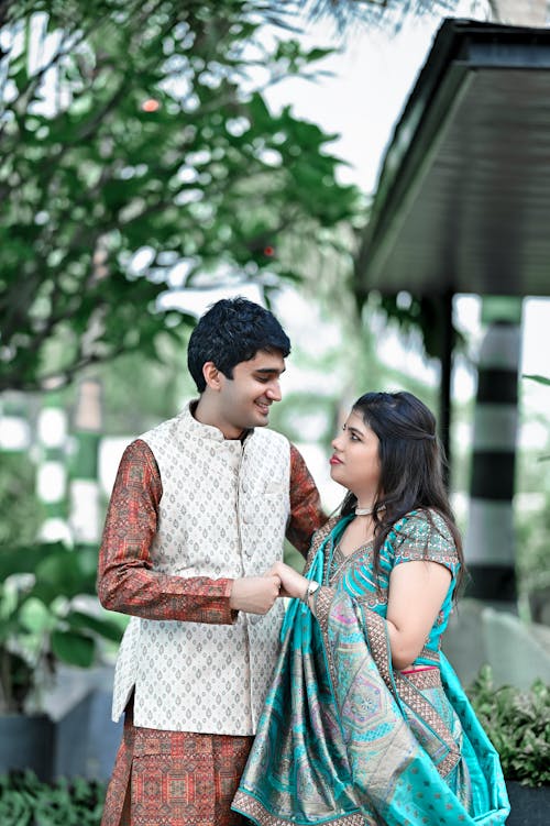 Portrait of Newlyweds in Traditional Clothing 