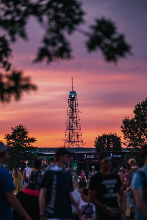 People Gathering With Sunset View Background 