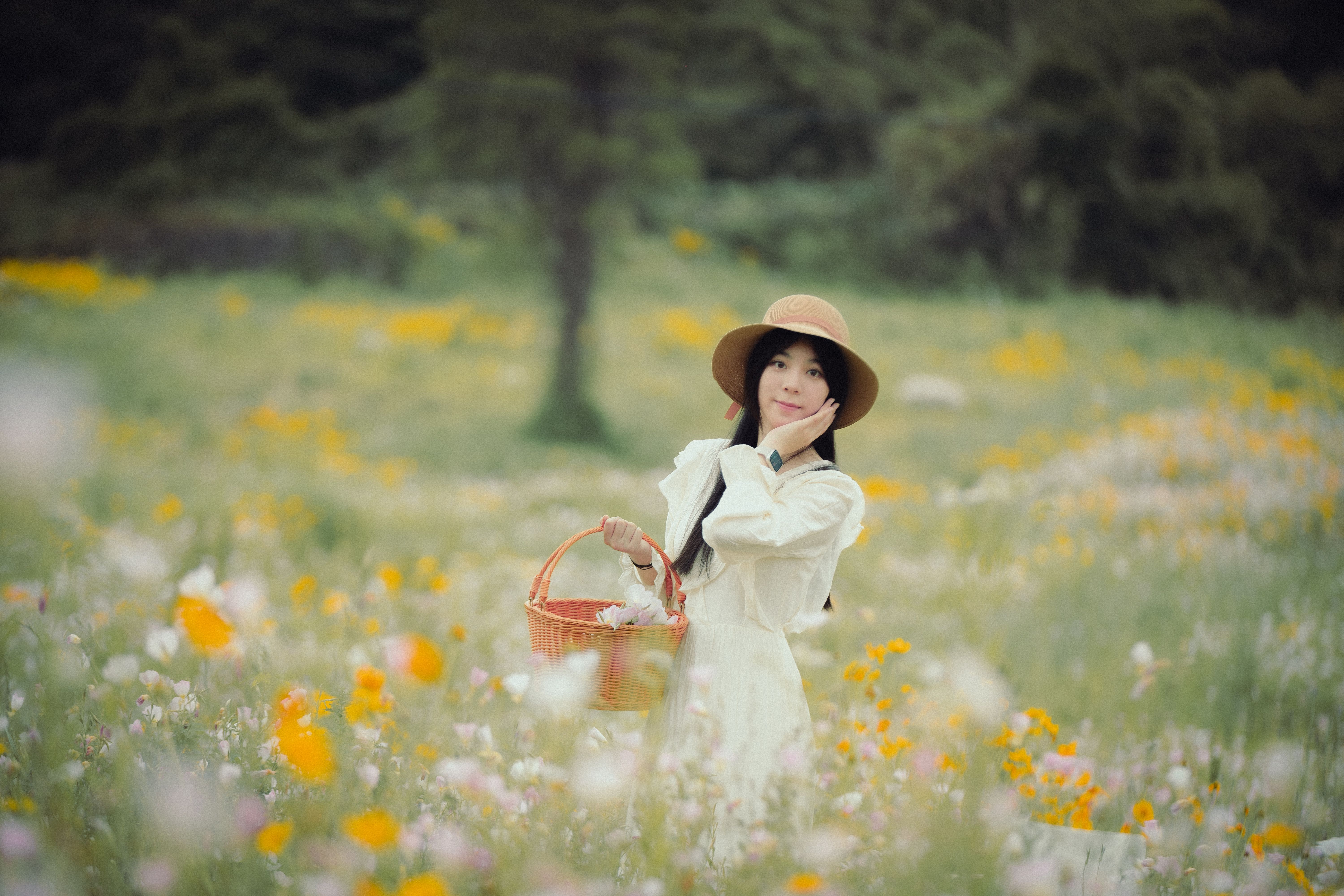 Portrait of a Woman Standing in a Field of Flowers · Free Stock Photo