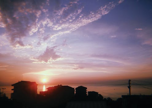 土耳其建筑物在充满活力的日落映衬下呈现出的剪影