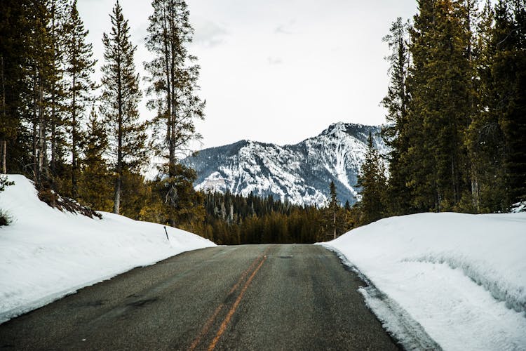 Empty Road With Snow Covered Landscape