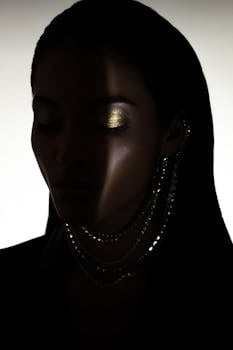 暗影肖像搭配金色眼妆，强调神秘感，营造出戏剧性效果