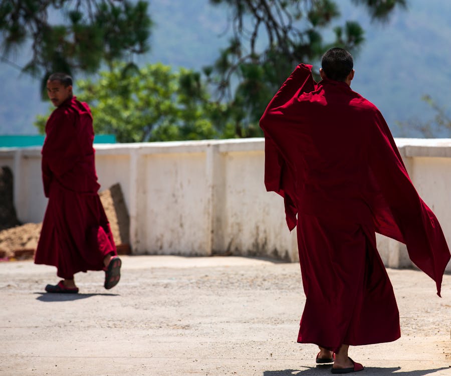 Free Two Monk Wearing Red Monk Dress Stock Photo