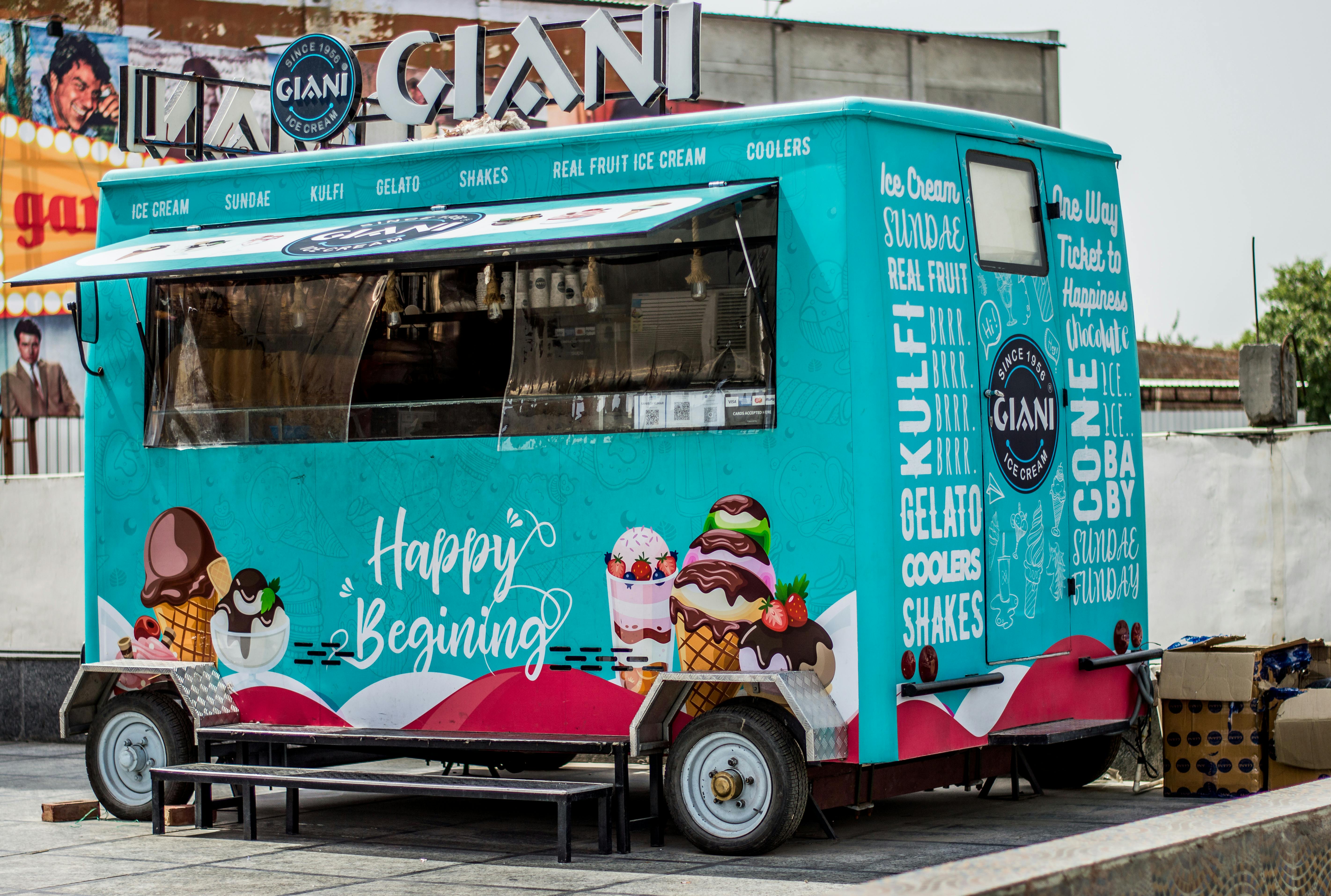 blue and pink food truck