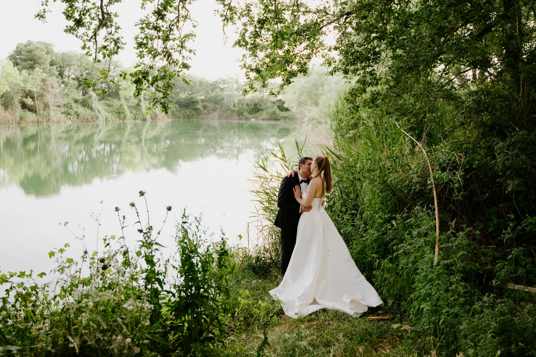 Couple during their elopement ceremony at a Apostle Islands National Lakeshore landmark