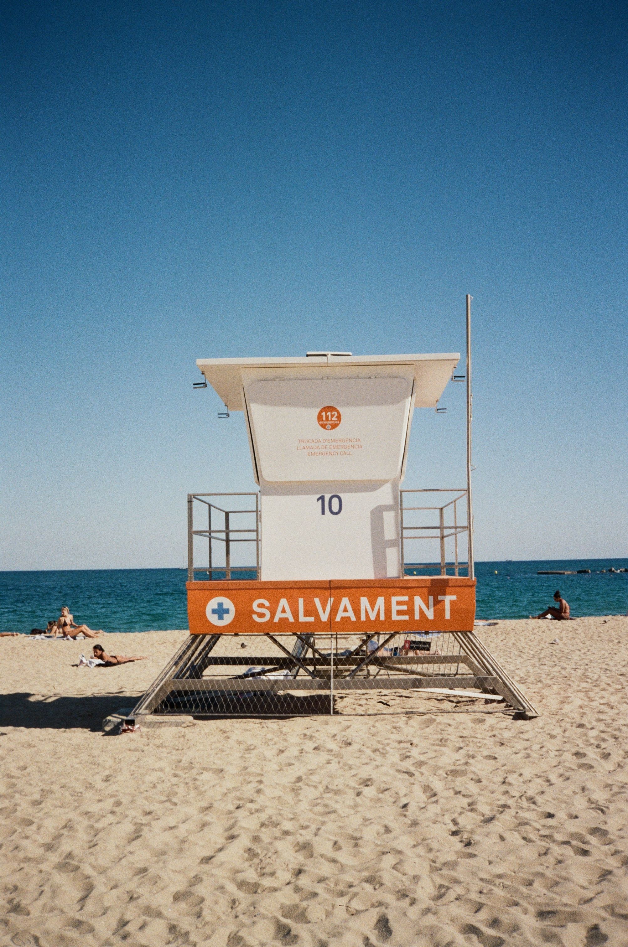 Lifeguard tower on Barceloneta Beach in Barcelona.