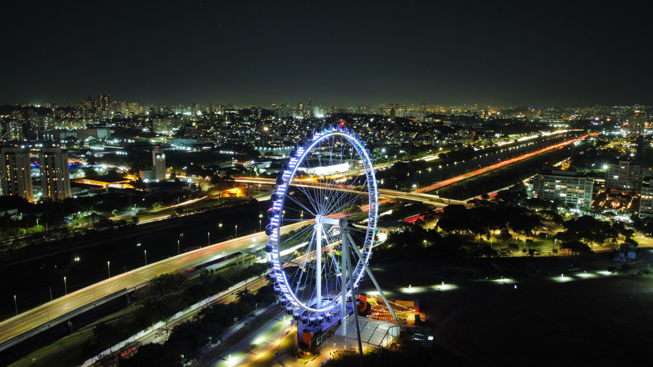 Roda Ricco Aerial View of Sao Paulo at Night From Above the Roda Rico Ferris Wheel ...