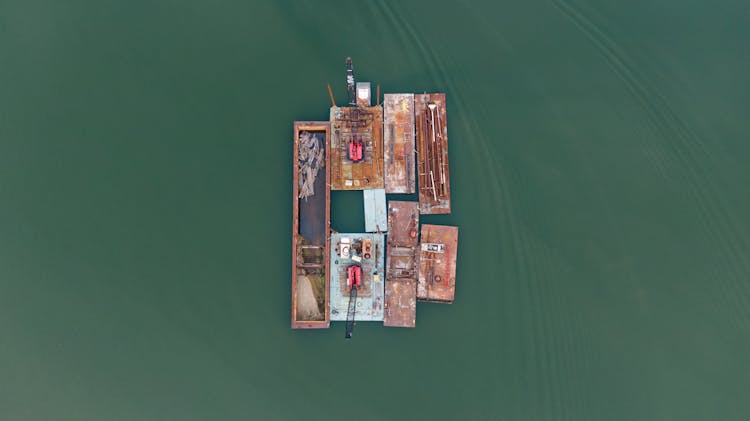 Aerial View Of A Barge On Water