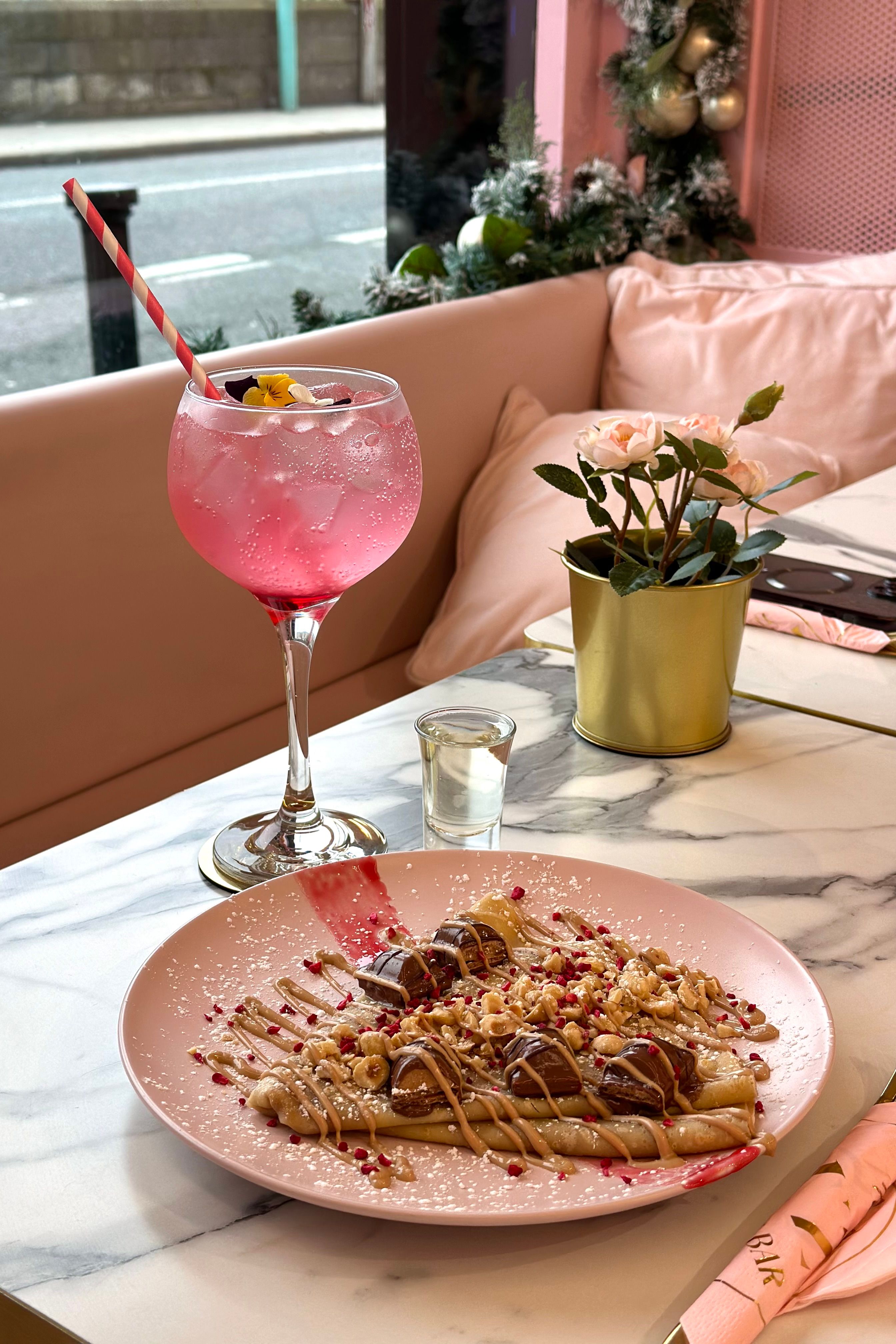 Crepe and Cold Drink on Table in Cafe · Free Stock Photo