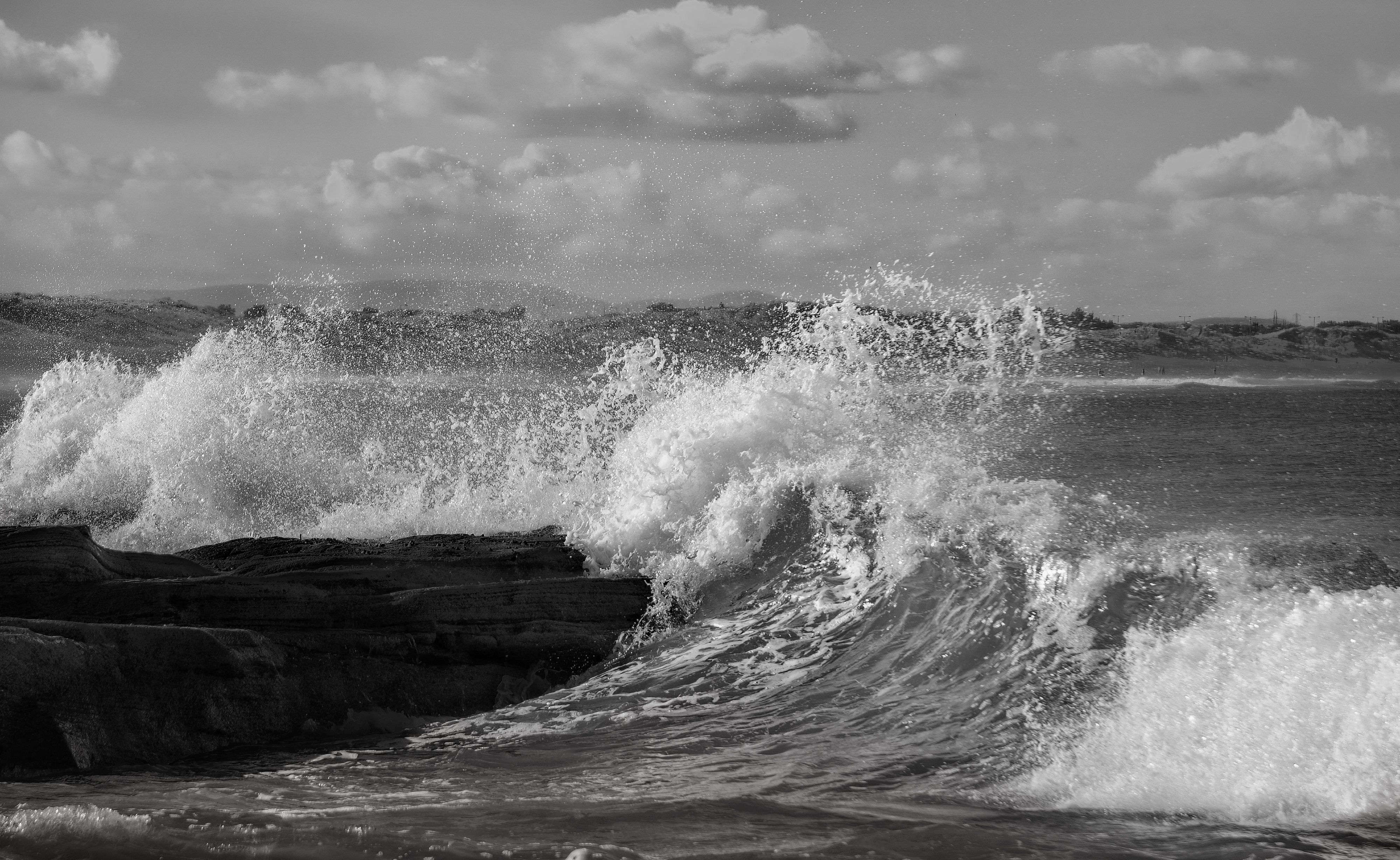 Black and White Photo of Waves Splashing on a Rocky Shore · Free Stock ...
