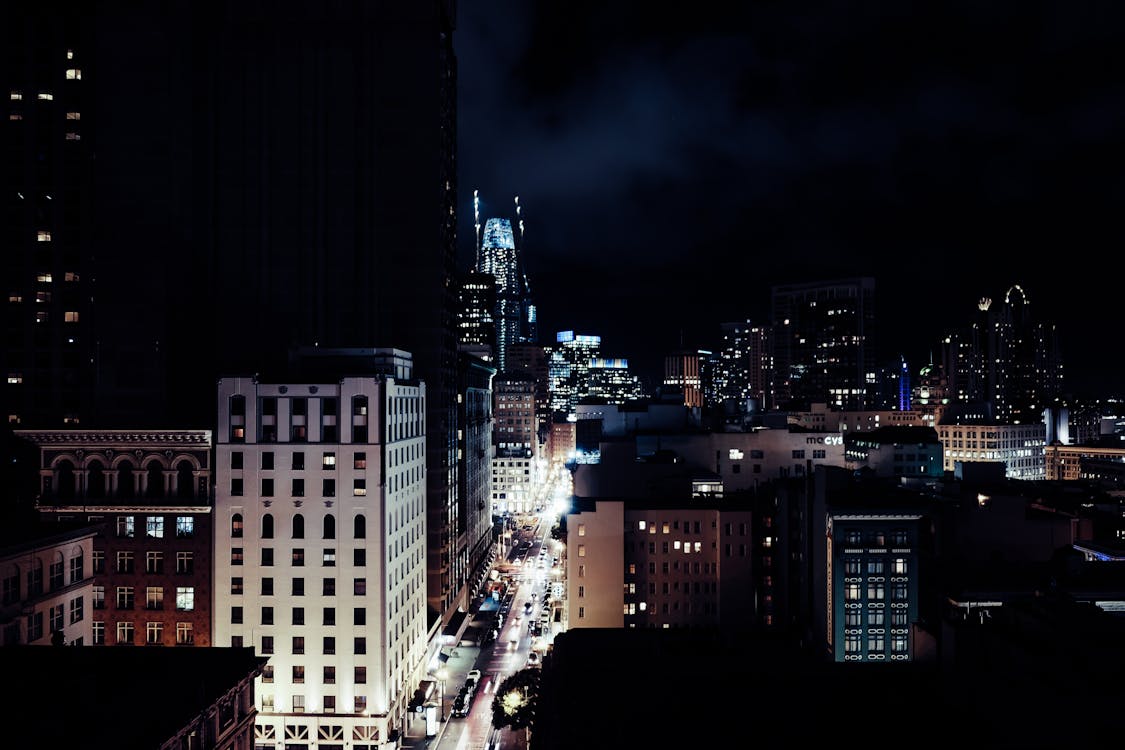Free Photo of CityScape Buildings at Night Stock Photo