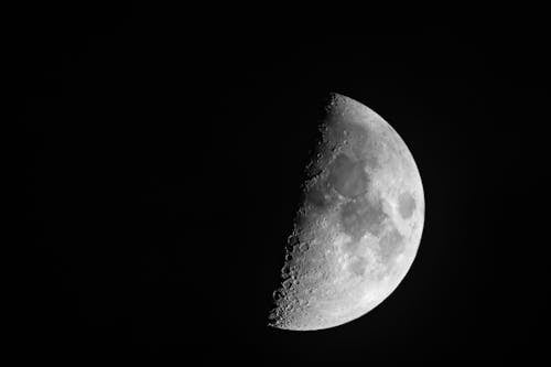 The moon is shown in black and white