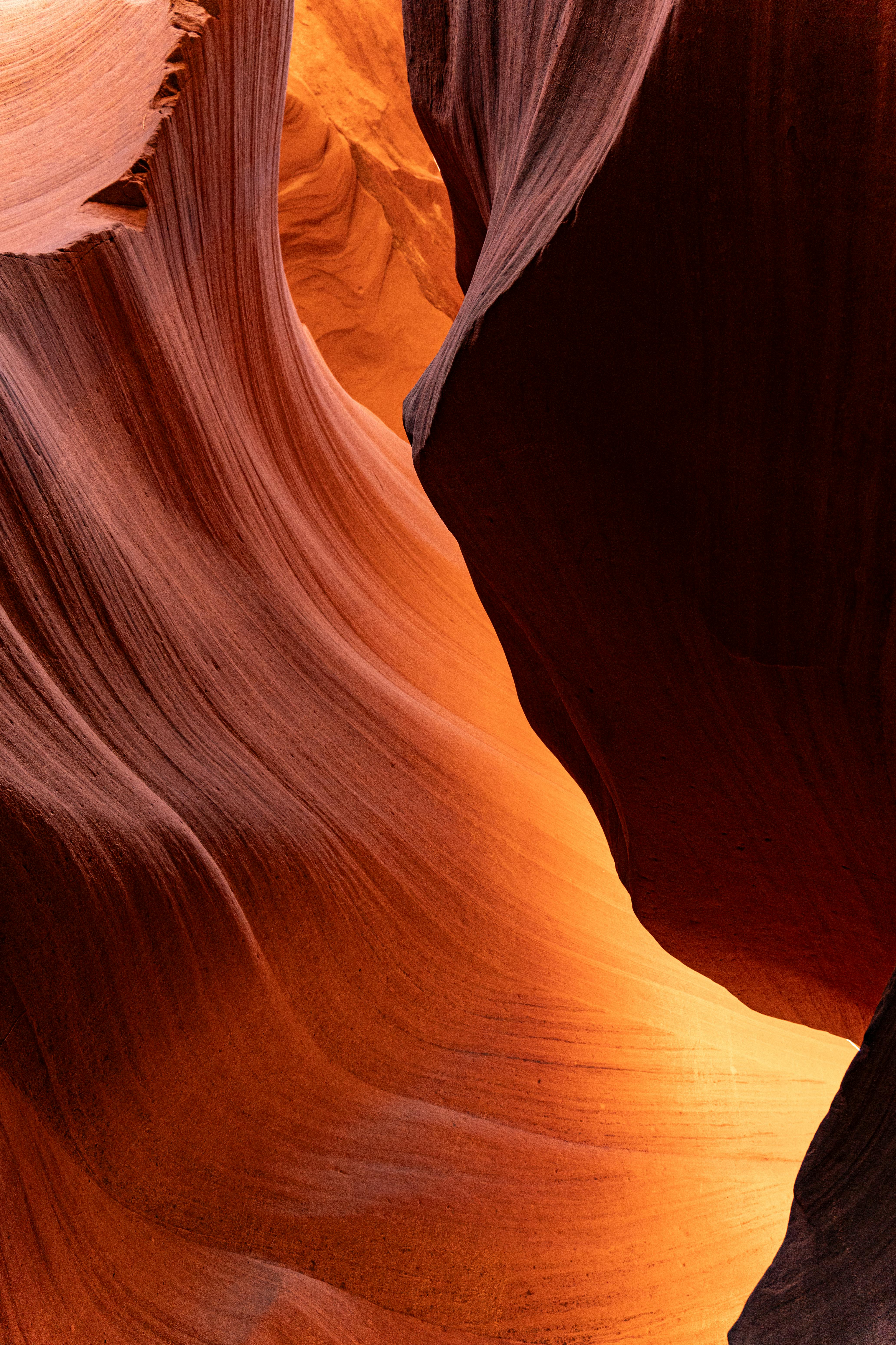 Vertical shot of the dramatic sandstone formations in Antelope Canyon, Arizona.
