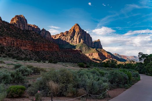 Scenic view of Zion National Park's mountain landscape during the day.