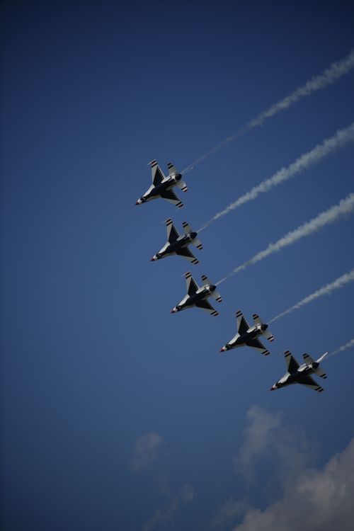 Free Impressive aerial aerobatics by military jets at Charleston airshow. Stock Photo