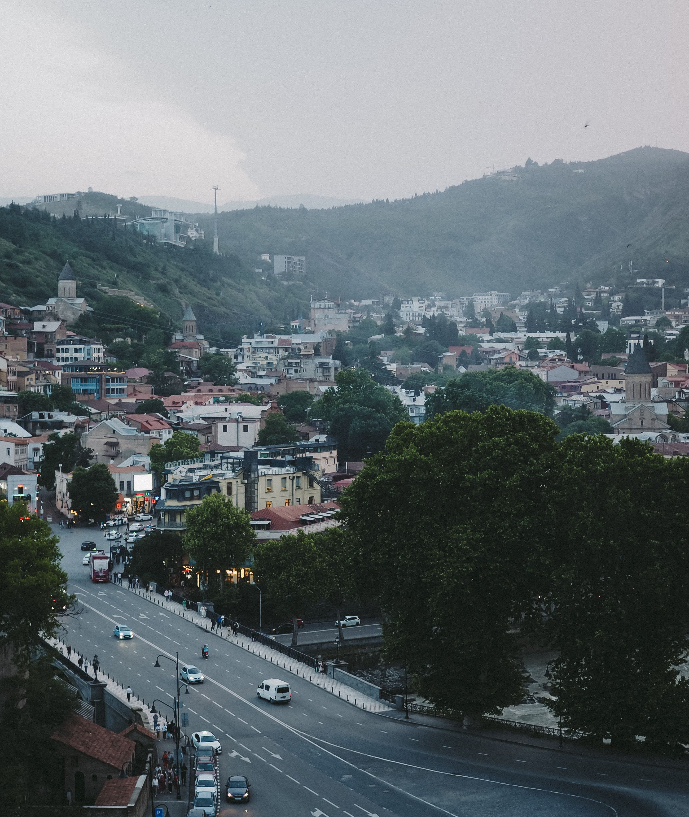 Tbilisi cityscape in a valley among the hills, Republic of Georgia
