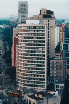 Aerial view of contemporary buildings in Curitiba, Brazil showcasing modern architecture.
