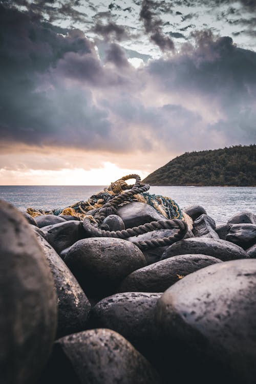 Rope On Rocks Near Ocean