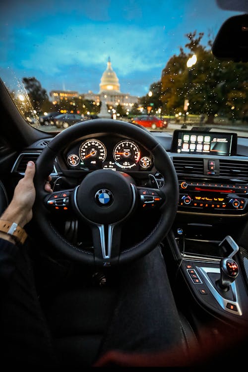 Person Holding Bmw Steering Wheel · Free Stock Photo