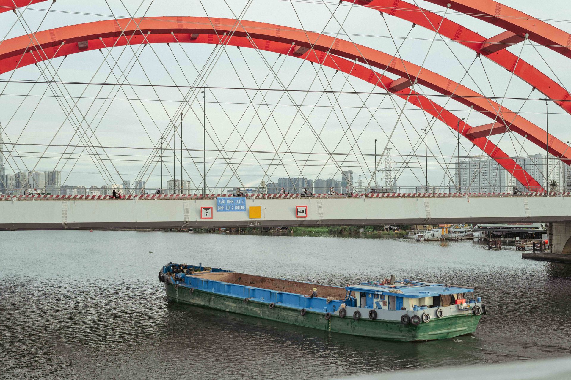 Binh Loi Bridge over Barge on Sai Gon River