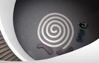 室内建筑空间中带座椅的当代螺旋图案鸟瞰图