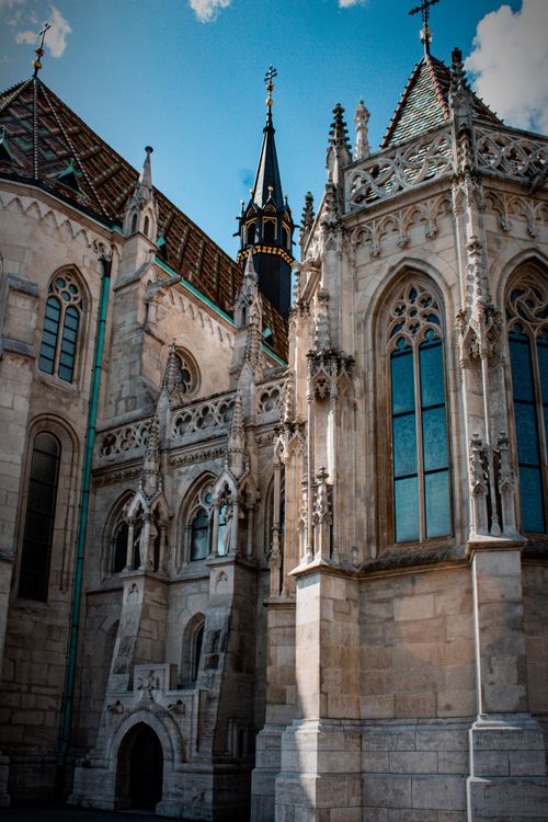 Free Close-up of the intricate Gothic design of Matthias Church in Budapest, Hungary. Stock Photo