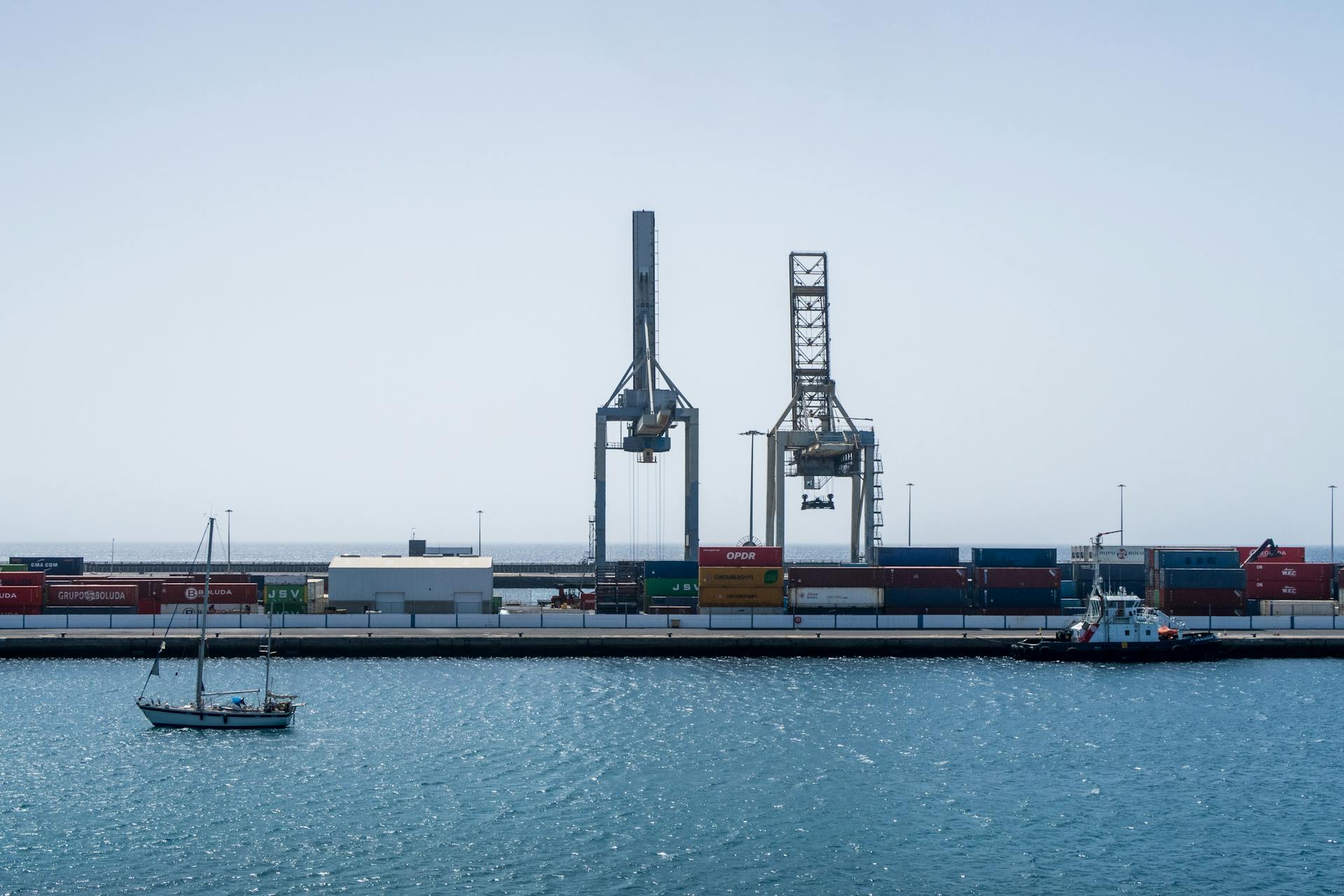 Cranes and Containers in Harbor