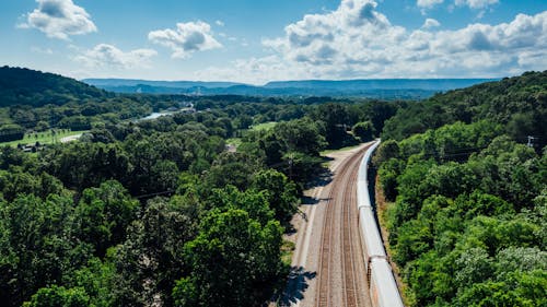 Free Aerial Photo of Empty Railroad Tracks Stock Photo