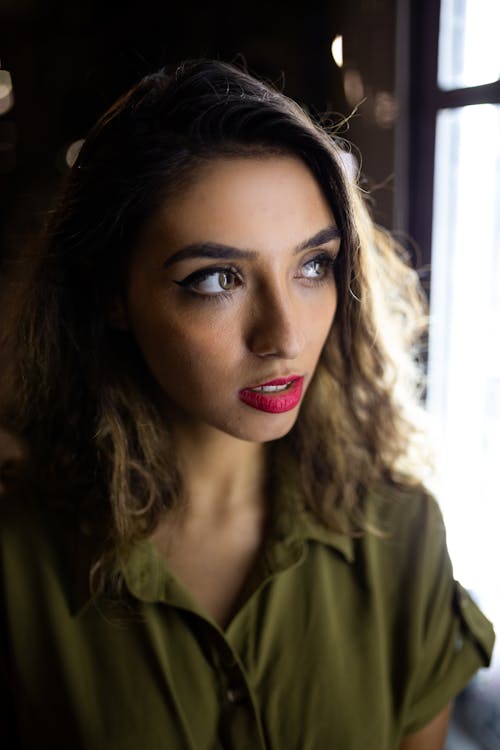 Woman In Green Collared Top 