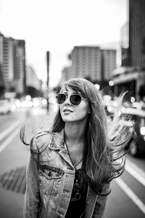 Free Grayscale Photo Of Woman In Denim Jacket Stock Photo