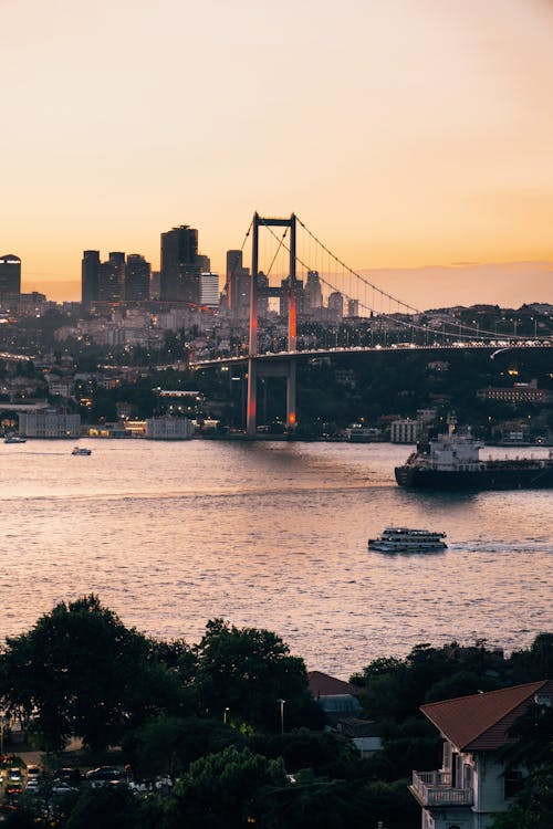 The sunset over the city of istanbul