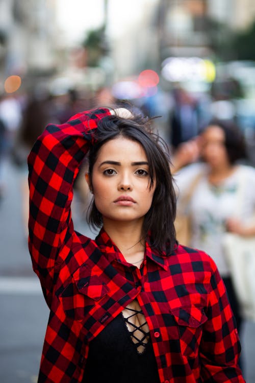 Woman Wearing Black And Red Top