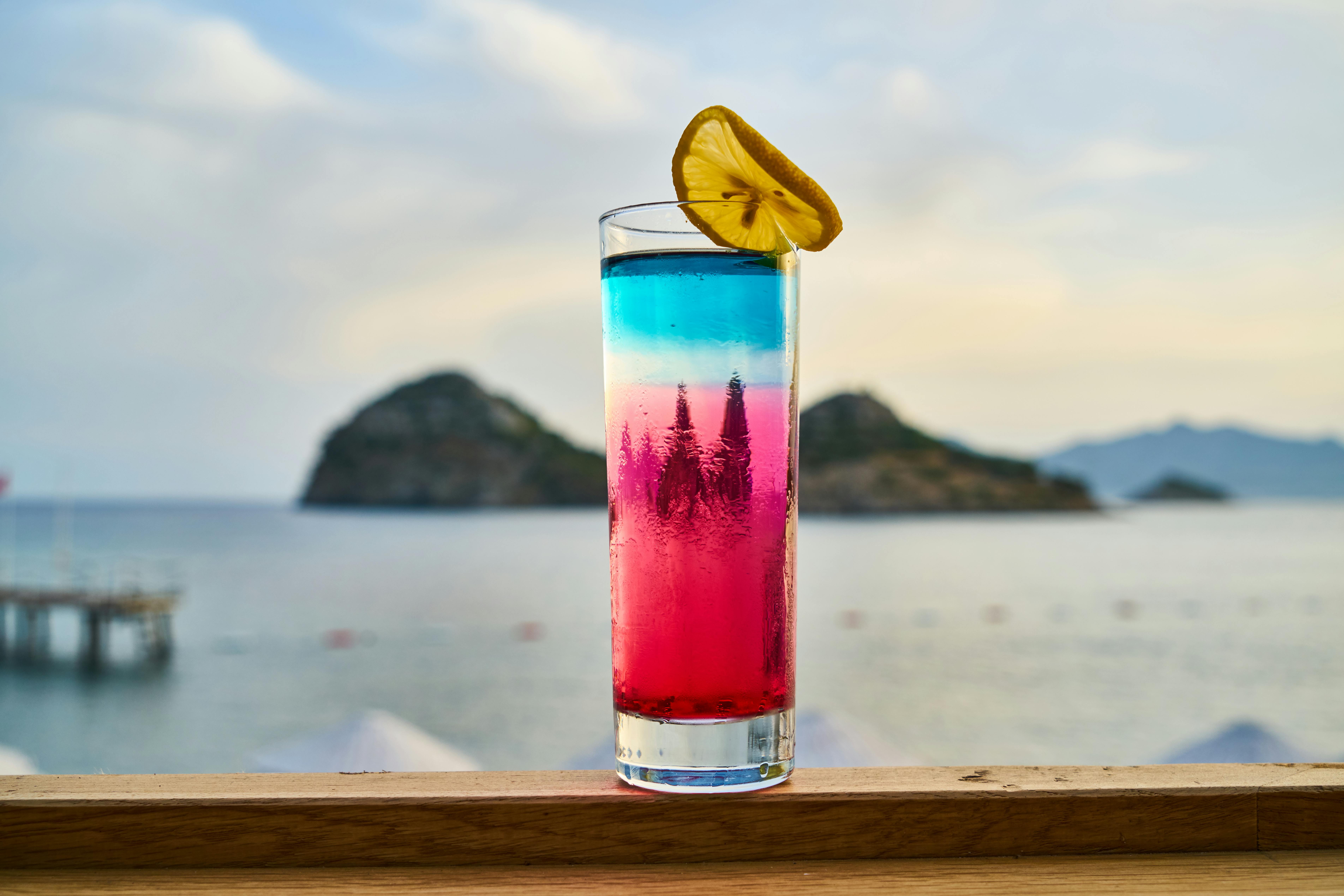 blue and pink beverage