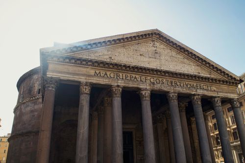 Free Exterior view of the ancient Roman Pantheon in Rome, showcasing classical architecture and grandeur. Stock Photo