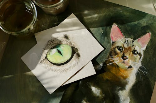 アート, テーブル, ネコの無料の写真素材