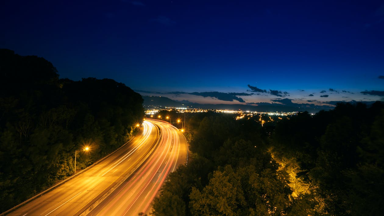 Free Time-Lapse Photography of Road at Night Stock Photo
