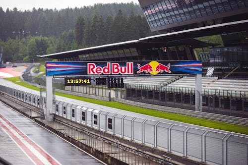 A red bull racing track with a sign that says red bull