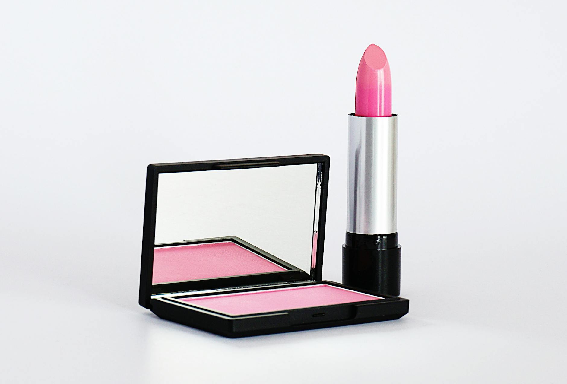 a pink lipstick and a pink blush