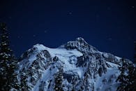 在宁静的星空下，白雪覆盖的山峰呈现出壮丽的景色