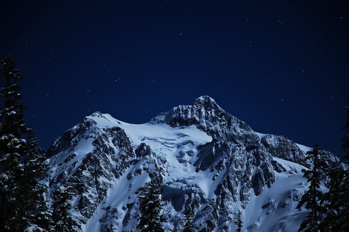 Free Photo of Snow Capped Mountain During Nighttime Stock Photo